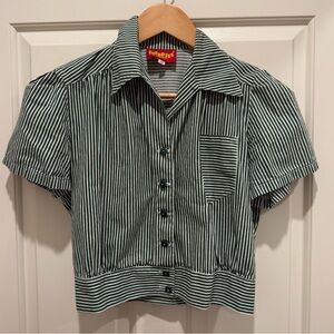 Freddie’s of Pinewood Green Striped Cropped Work Blouse Top 1950s US 6